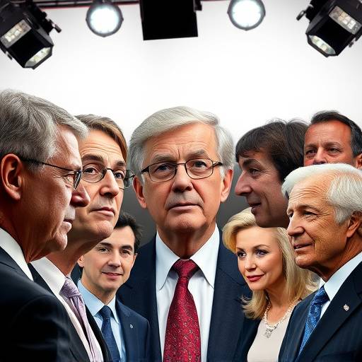 Collage af kendte ansigter fra forskellige interviews, produceret af InterviewStudiet, inklusiv politikere, kunstnere og erhvervsledere.